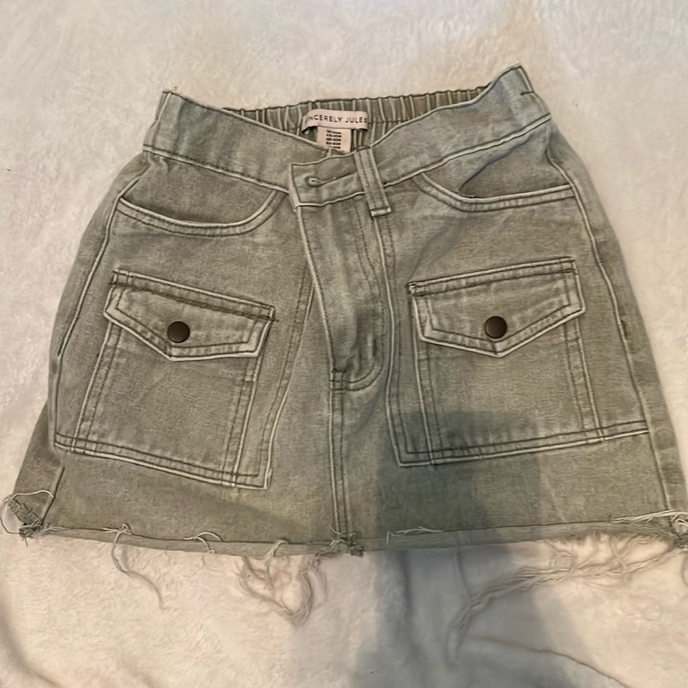 khaki green denim skirt